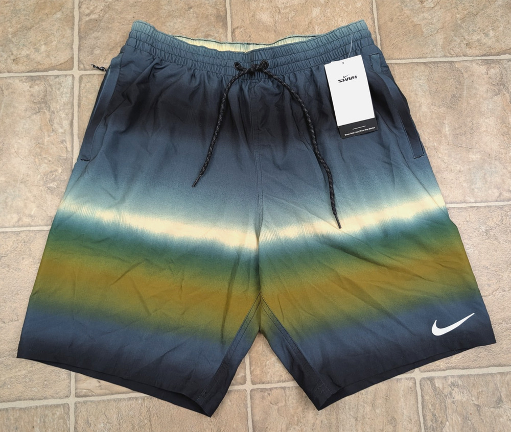 Nike Men Swim sz M Horizon Stripe Shorts lined pockets multi color print 4848